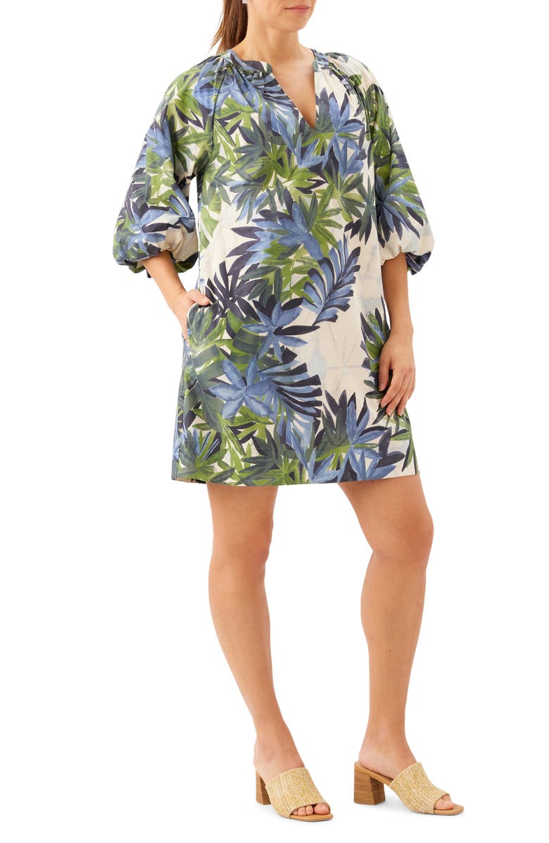 Karen Kane Puff Sleeve Cotton Peasant Minidress, Alternate, color, Print