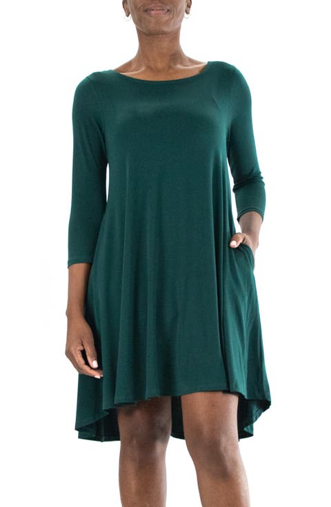 Three-Quarter Sleeve Stretch Knit Trapeze Dress