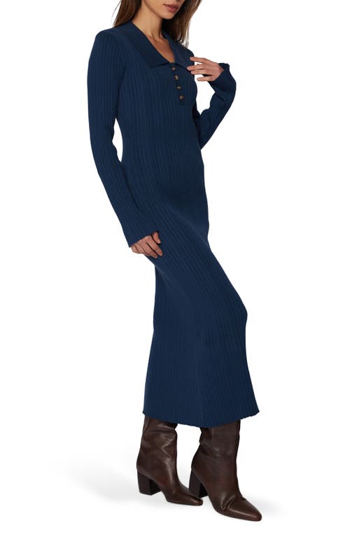 Lost + Wander Giustina Long Sleeve Midi Sweater Dress In Blue