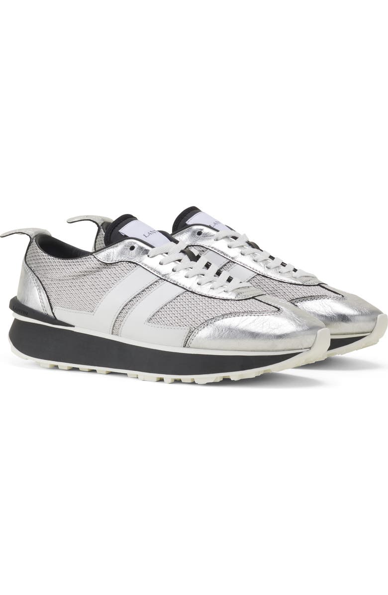 Lanvin Bumpr Sneakers In Crinkled Metallic Leather, Alternate, color, White