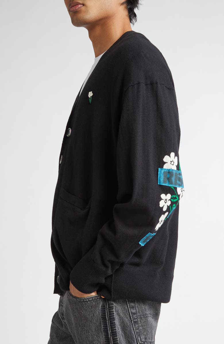 Undercover Beaded Floral Patchwork Cotton & Cashmere V-Neck Cardigan, Alternate, color, 