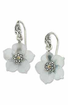 Crystal Flower Two-Tone Drop Earrings