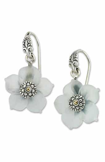 Crystal Flower Two-Tone Drop Earrings