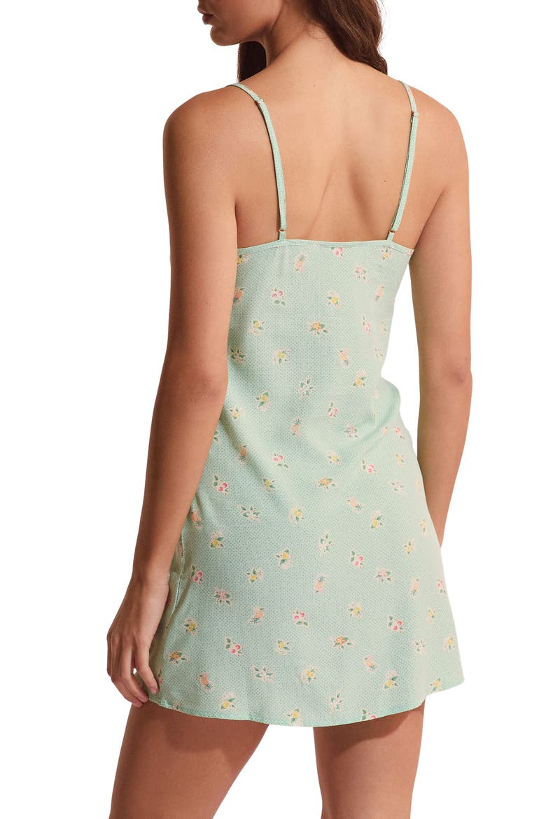 Baya Floral Ruffle Trim Nightgown, Alternate, color, NILE GREEN