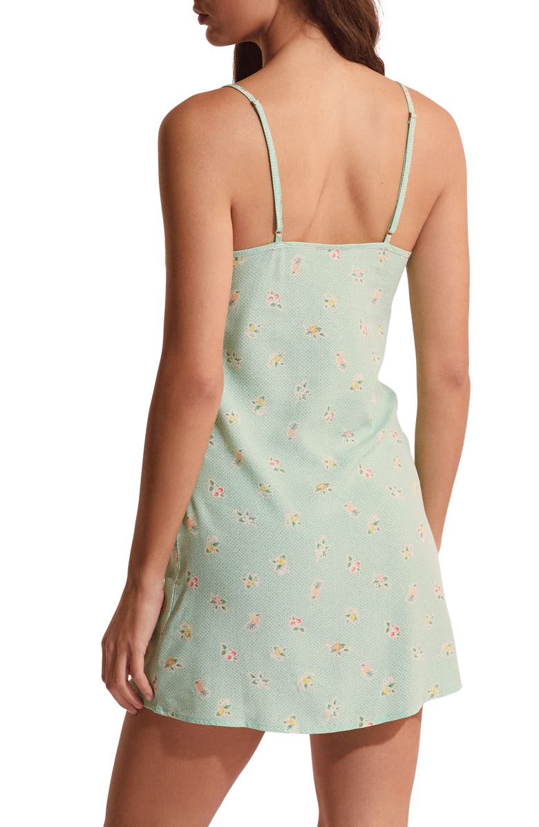Etam Baya Floral Ruffle Trim Nightgown, Alternate, color, Nile Green