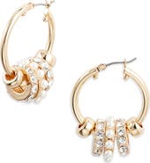 Nordstrom Pavé Crystal Rondelle Faux Pearl Hoop Earrings