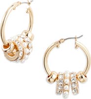 Nordstrom Pavé Crystal Rondelle Faux Pearl Hoop Earrings