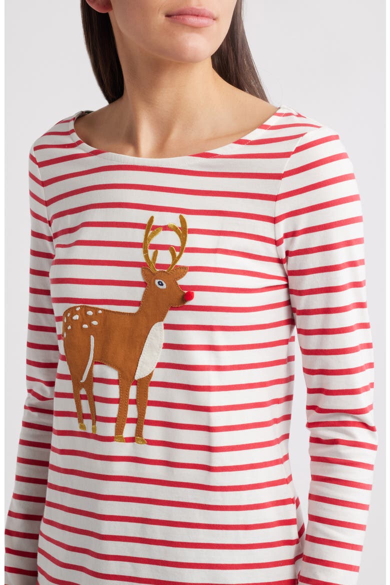 Ella Stripe Appliqué Cotton T-Shirt, Alternate, color, RED REINDEER STRIPE