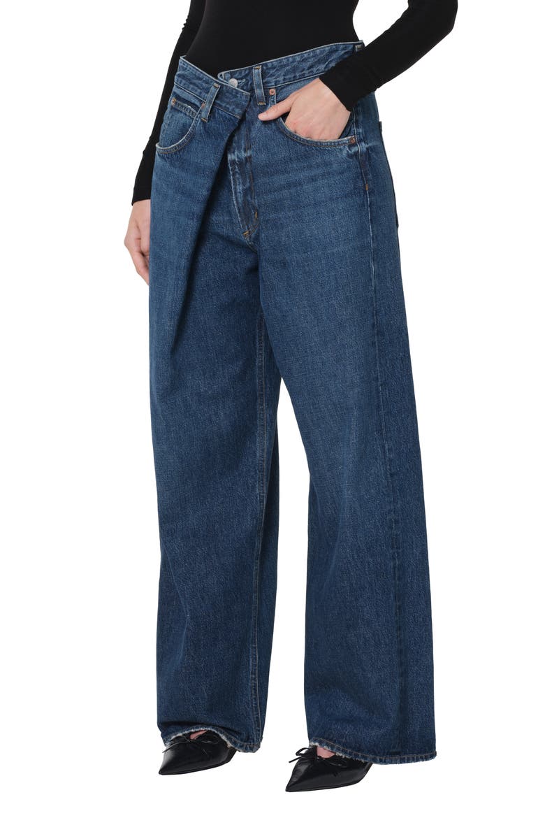 Vana Fold Waistband Wide Leg Jeans, Main, color, NEXUS DARK INDIGO