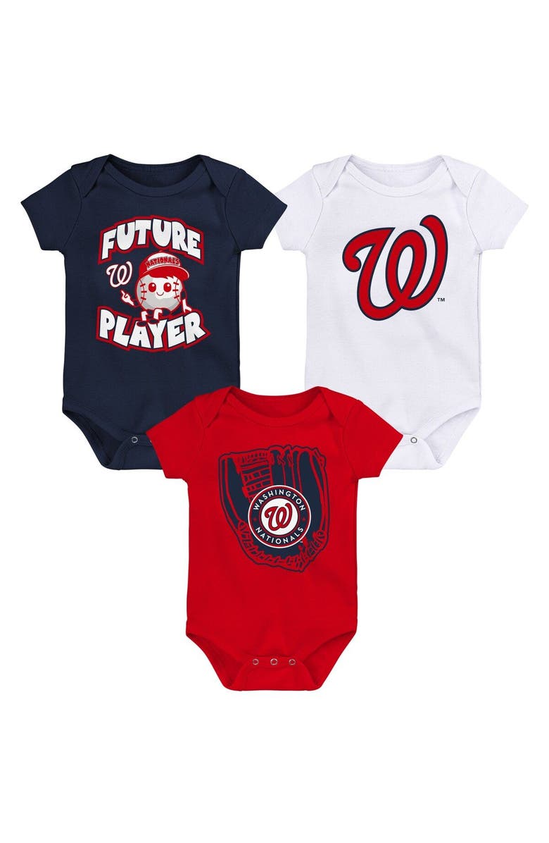 Outerstuff Infant Navy/Red/White Washington Nationals Minor League Player Three-Pack Bodysuit Set, Main, color, Navy