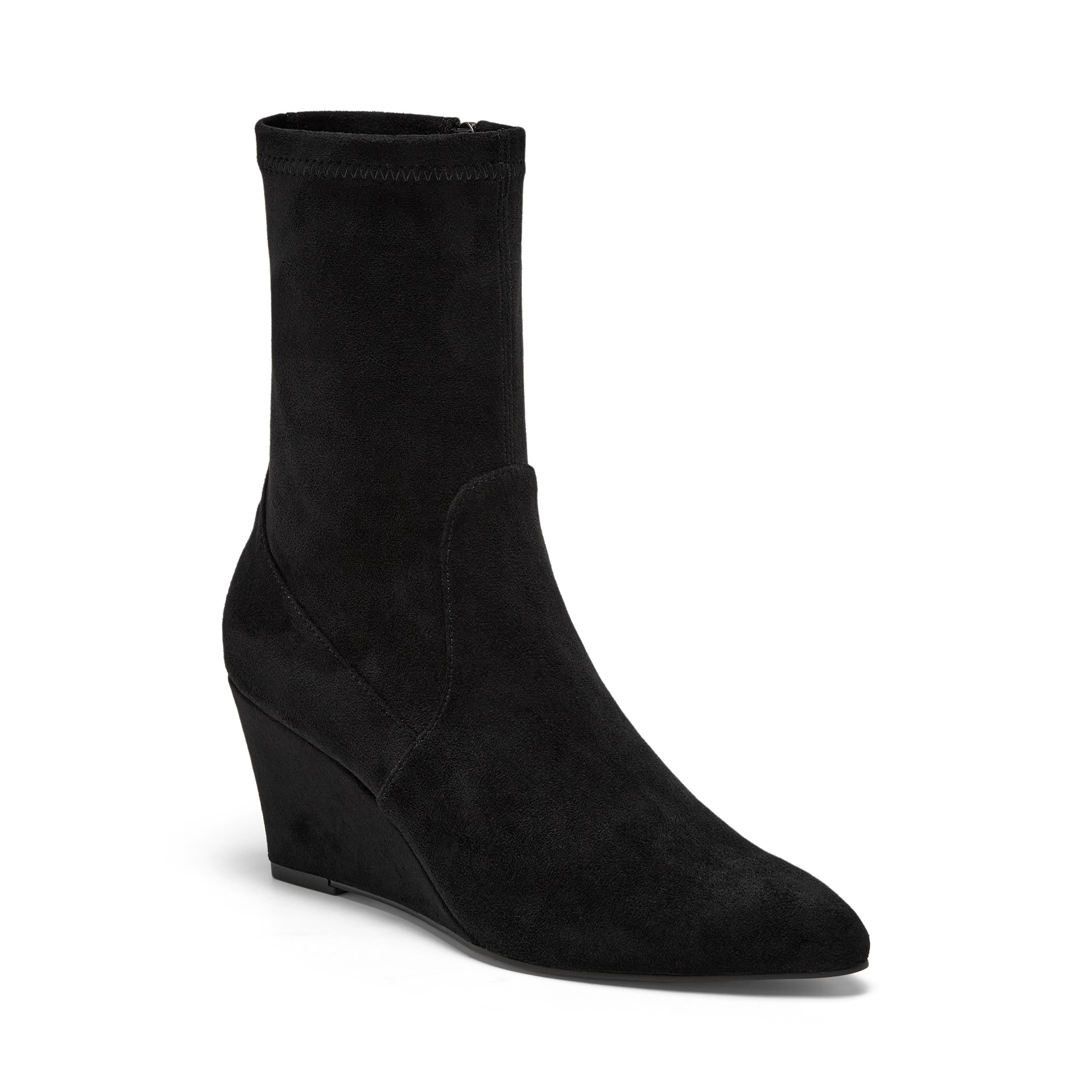 Cozama Wedge Bootie, Main, color, Black Stretch Microsuede