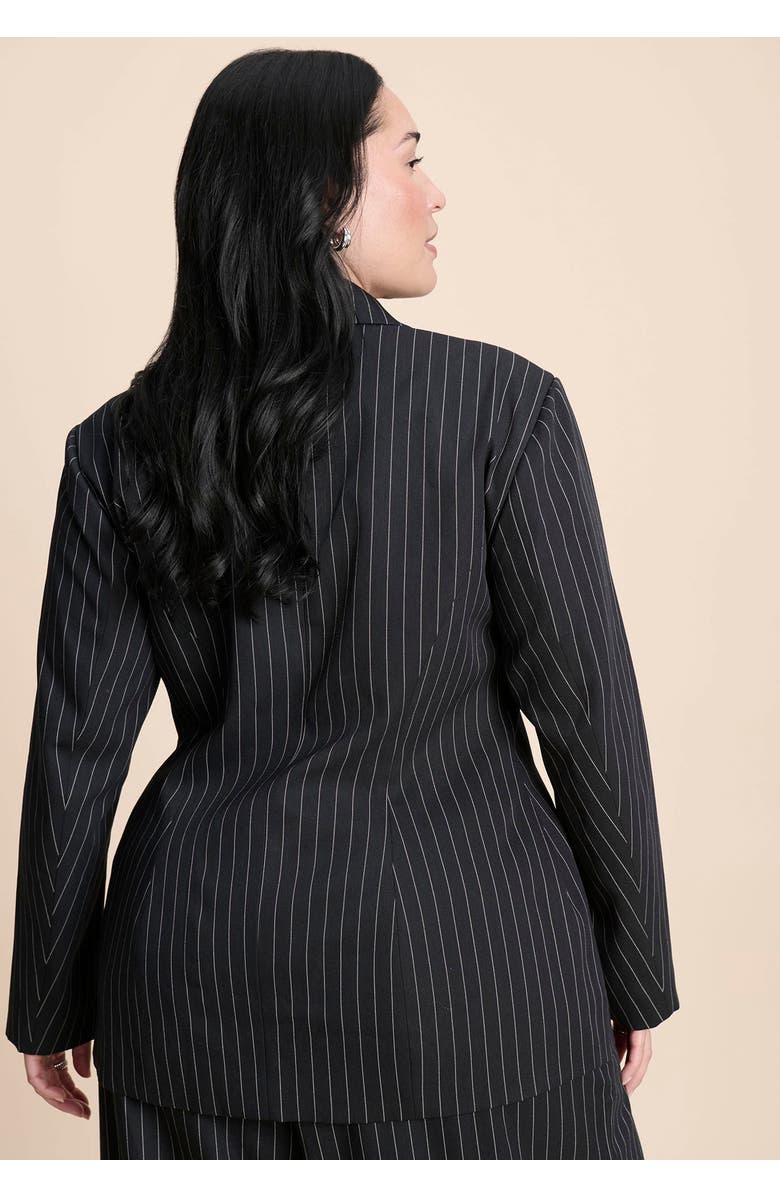 ELOQUII Zip Hem Pinstripe Blazer, Alternate, color, Black And White