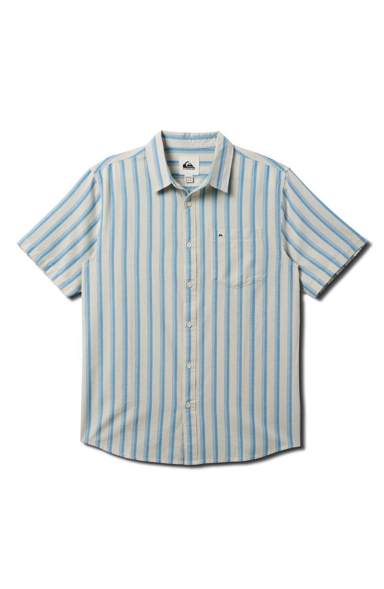 Quiksilver Oxford Stripe Classic Short Sleeve Button-Up Shirt, Main, color, Niagara