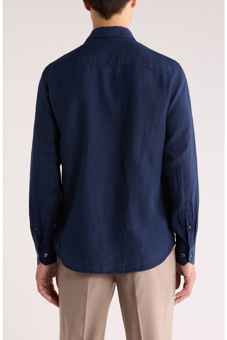 Axel Shaped Fit Linen Button-Up Shirt, Alternate, color, NAVY