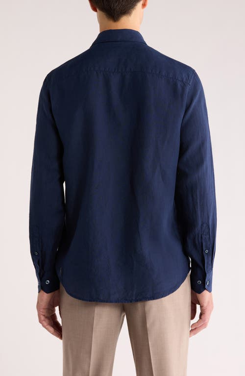 Bugatchi Axel Shaped Fit Linen Button-up Shirt In Blue
