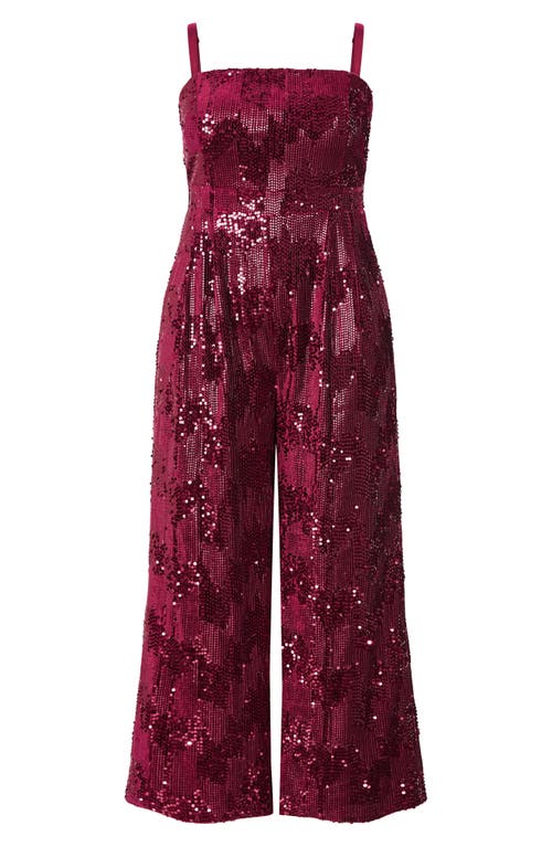 City Chic Sequin Sleeveless Wide Leg Jumpsuit In Red