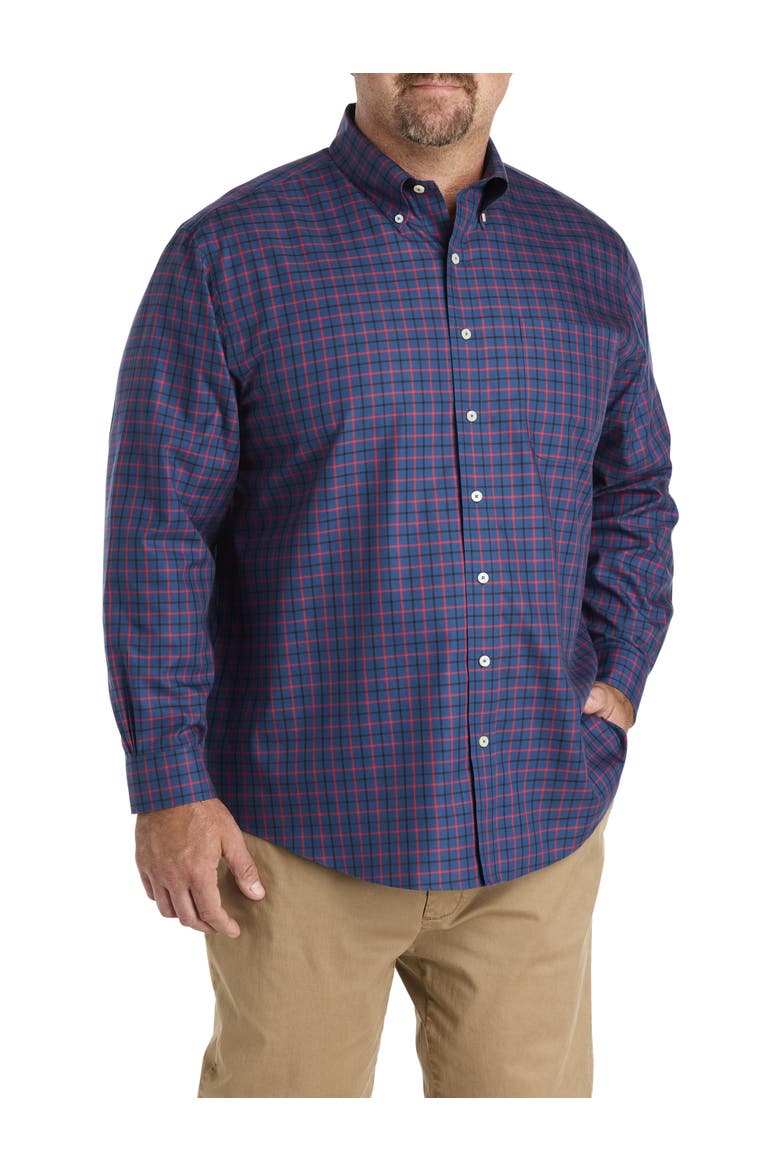 Big & Tall Non-Iron Windowpane Sport Shirt, Main, color, BLUE RED