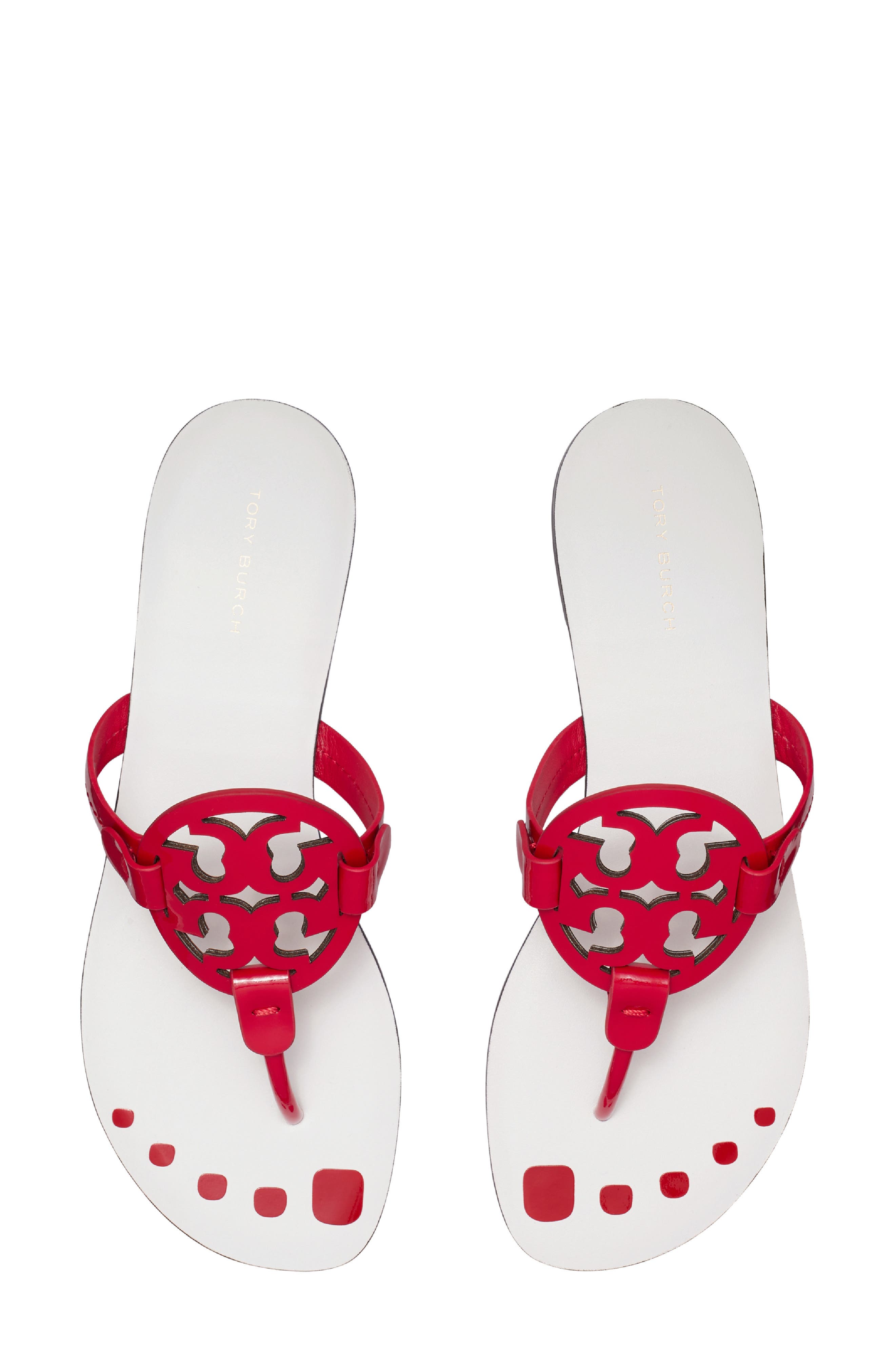 Tory Burch Miller Nail Polish Thong Slide Sandal, Alternate, color, Blaze Red