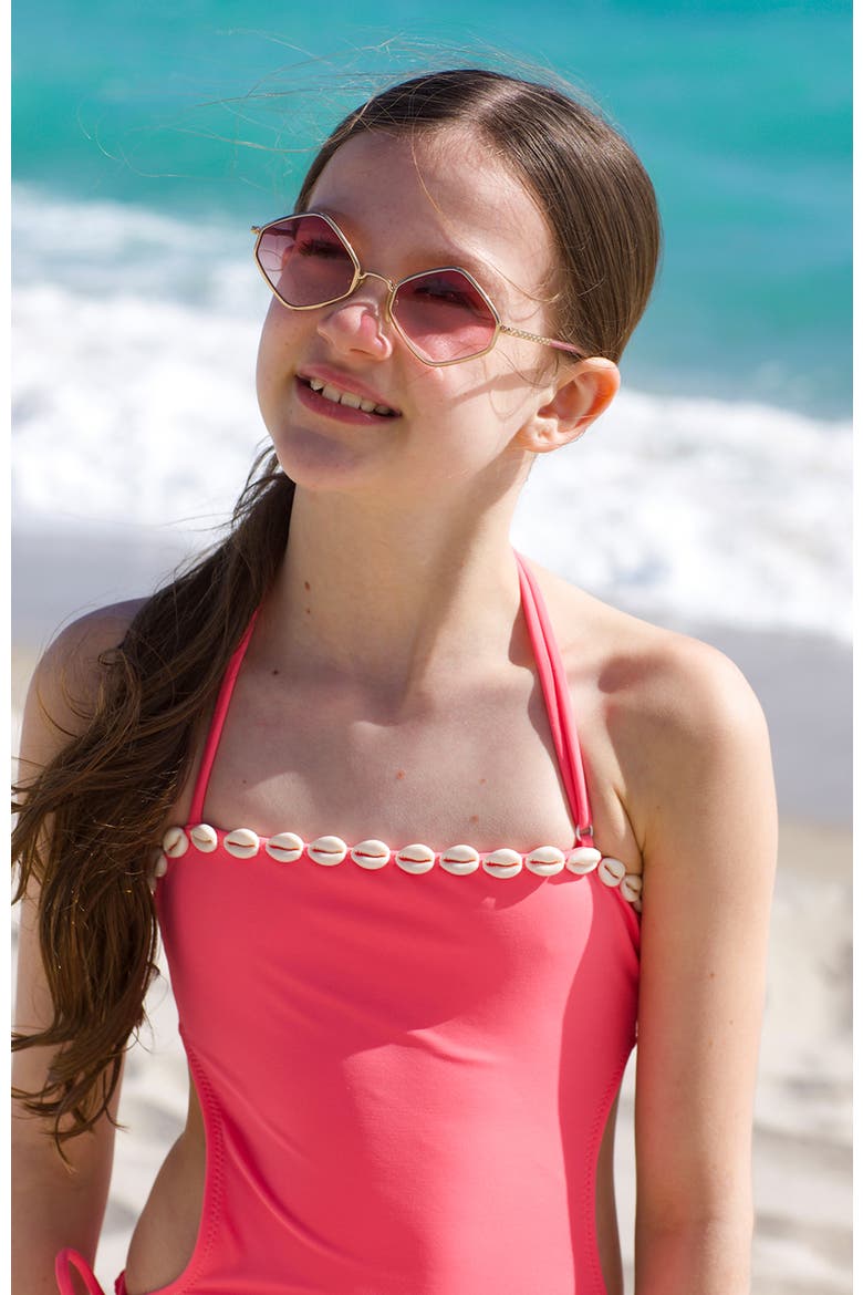 Strapless Shell-Adorned Halter with Side Ties One-Piece Swimsuit, Alternate, color, Pink