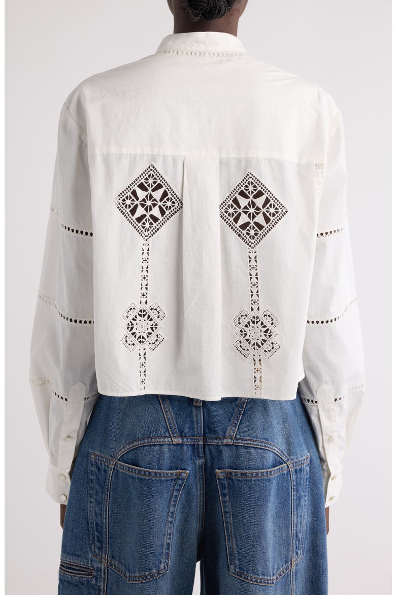 Serena Openwork Embroidered Cotton Button-Up Shirt, Alternate, color, WHITE