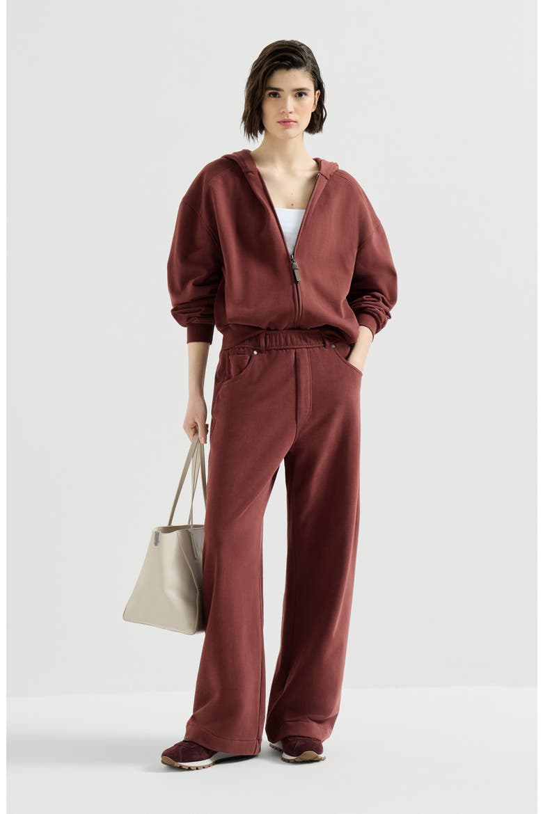Cotton smooth French terry trousers, Alternate, color, Wine