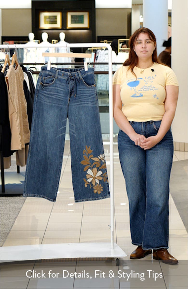 Flower Appliqué High Waist Wide Leg Jeans, sales video thumbnail
