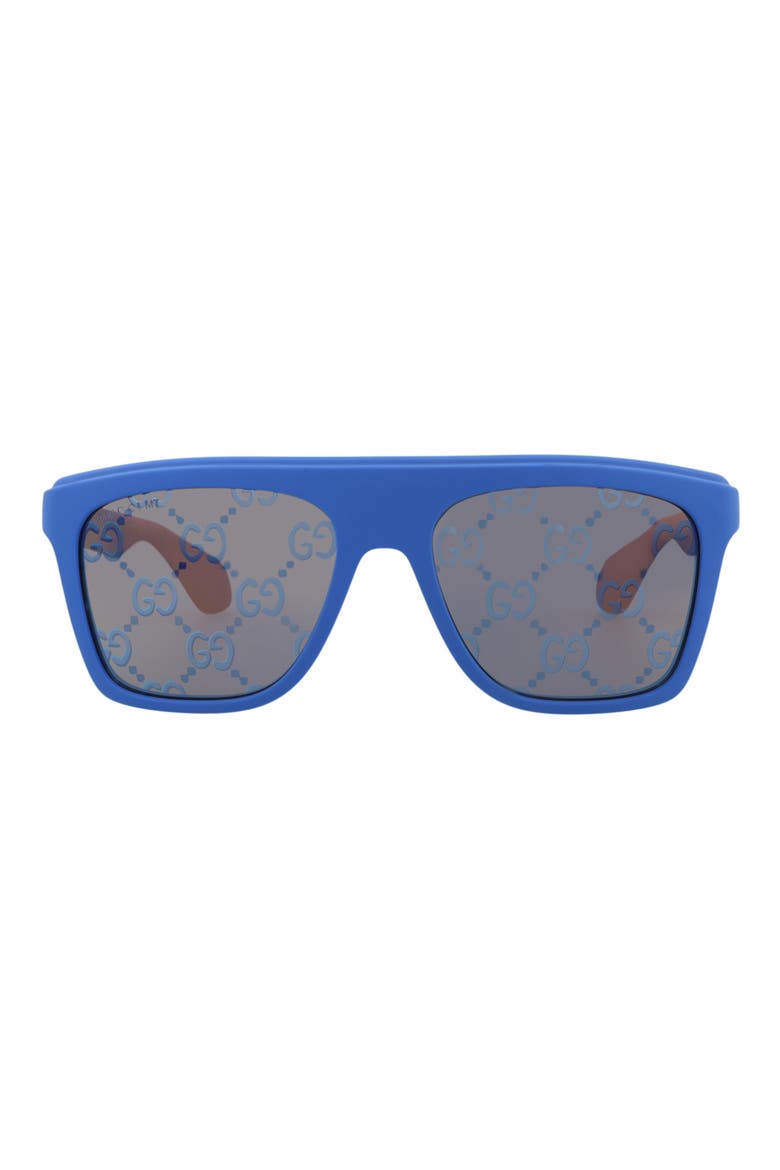 57mm Square Sunglasses, Main, color, BLUE BLUE BLUE