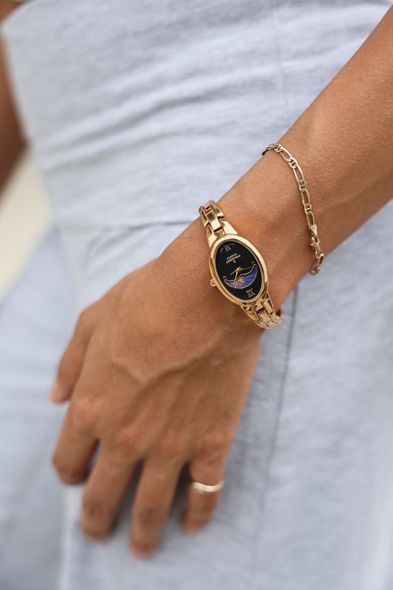 Sun Moon Oval Link Bracelet Watch- 30x25MM, Alternate, color, Black