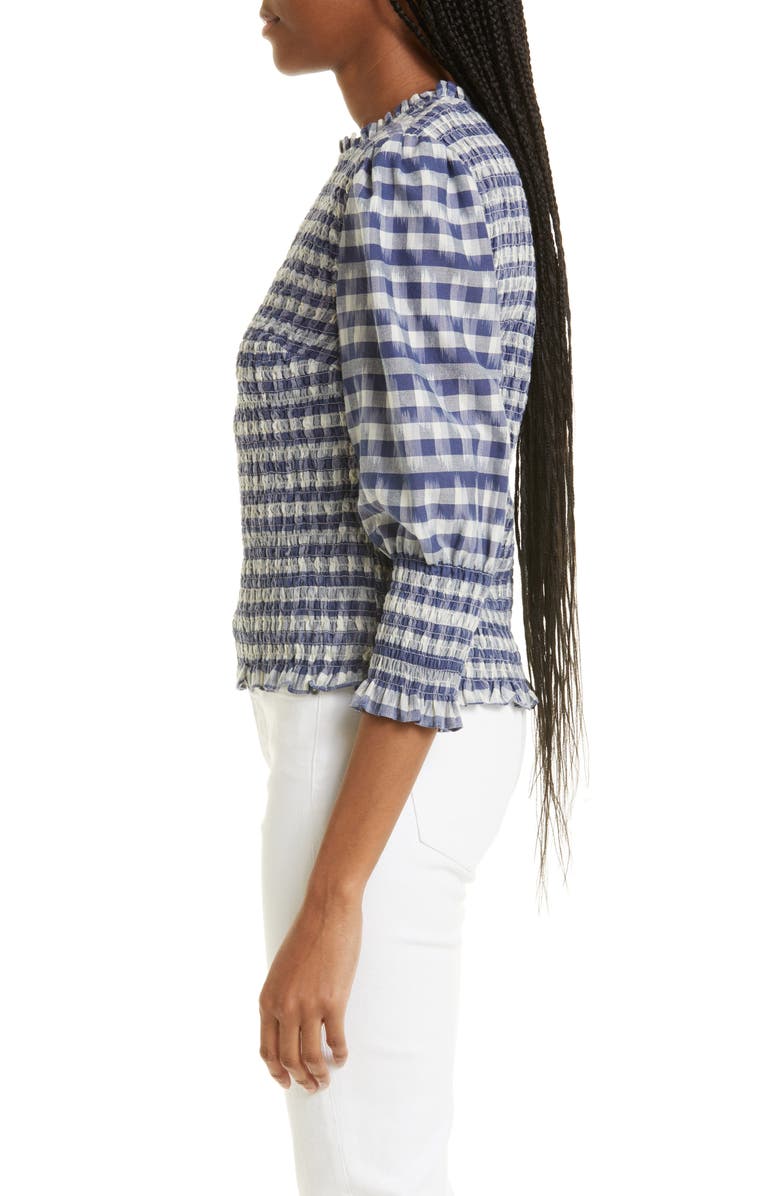 Veronica Beard Kali Smocked Blouse, Alternate, color, Blue Multi