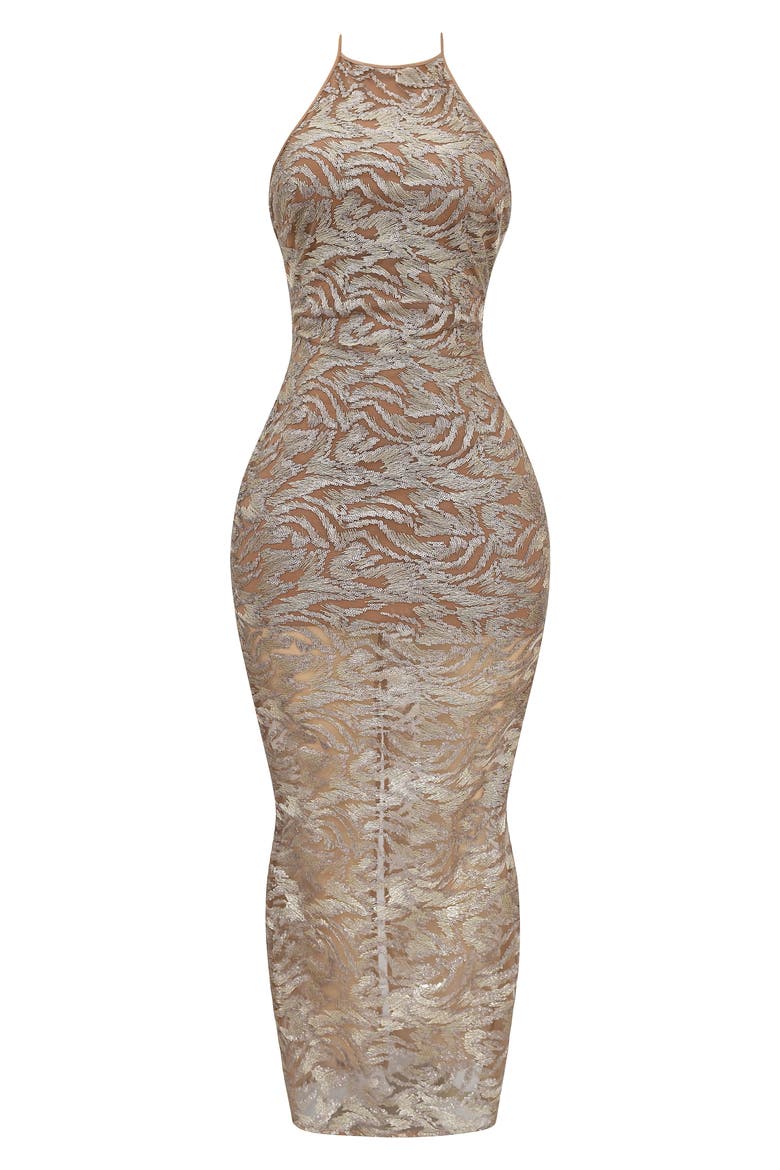 Giada Beaded Halter Gown, Alternate, color, ROSE GOLD