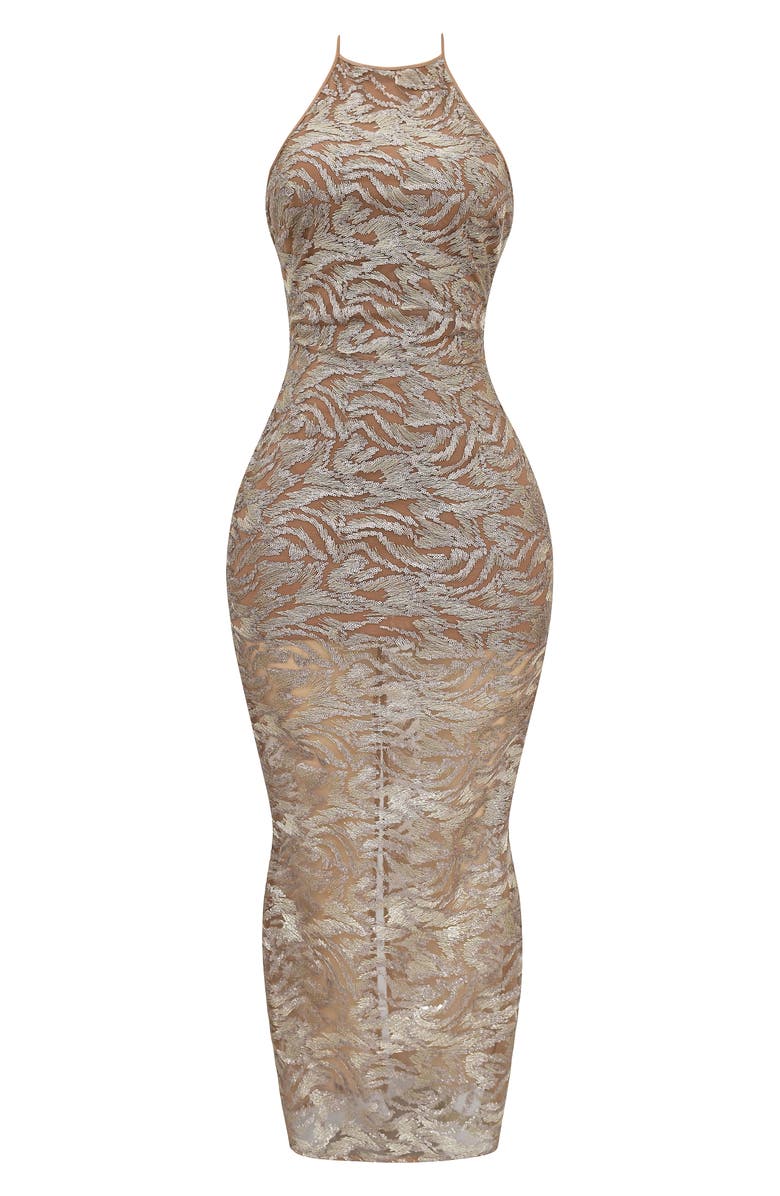 HOUSE OF CB Giada Beaded Halter Gown, Alternate, color, Rose Gold