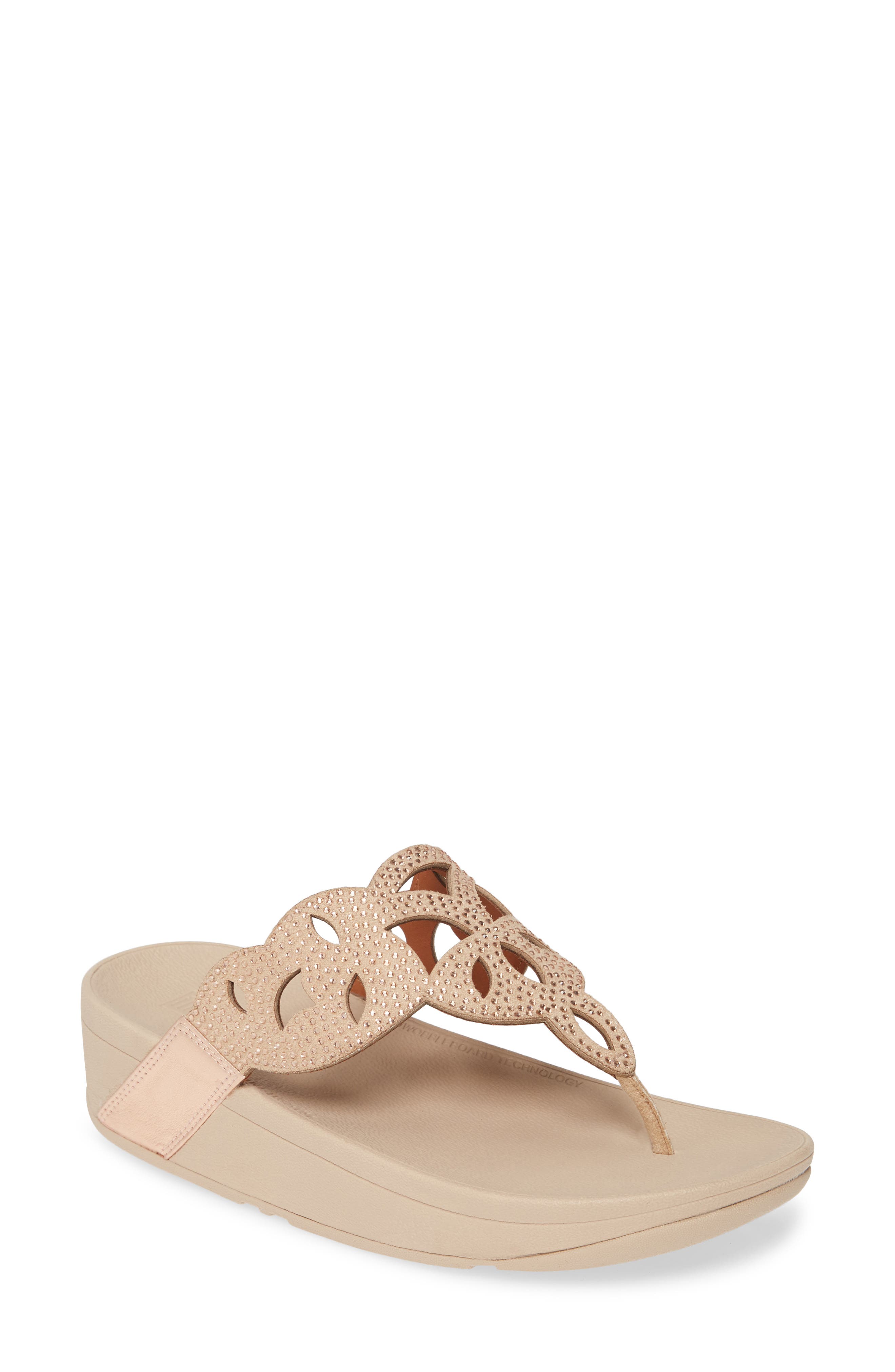 Elora Crystal Flip Flop, Main, color, ROSE GOLD LEATHER