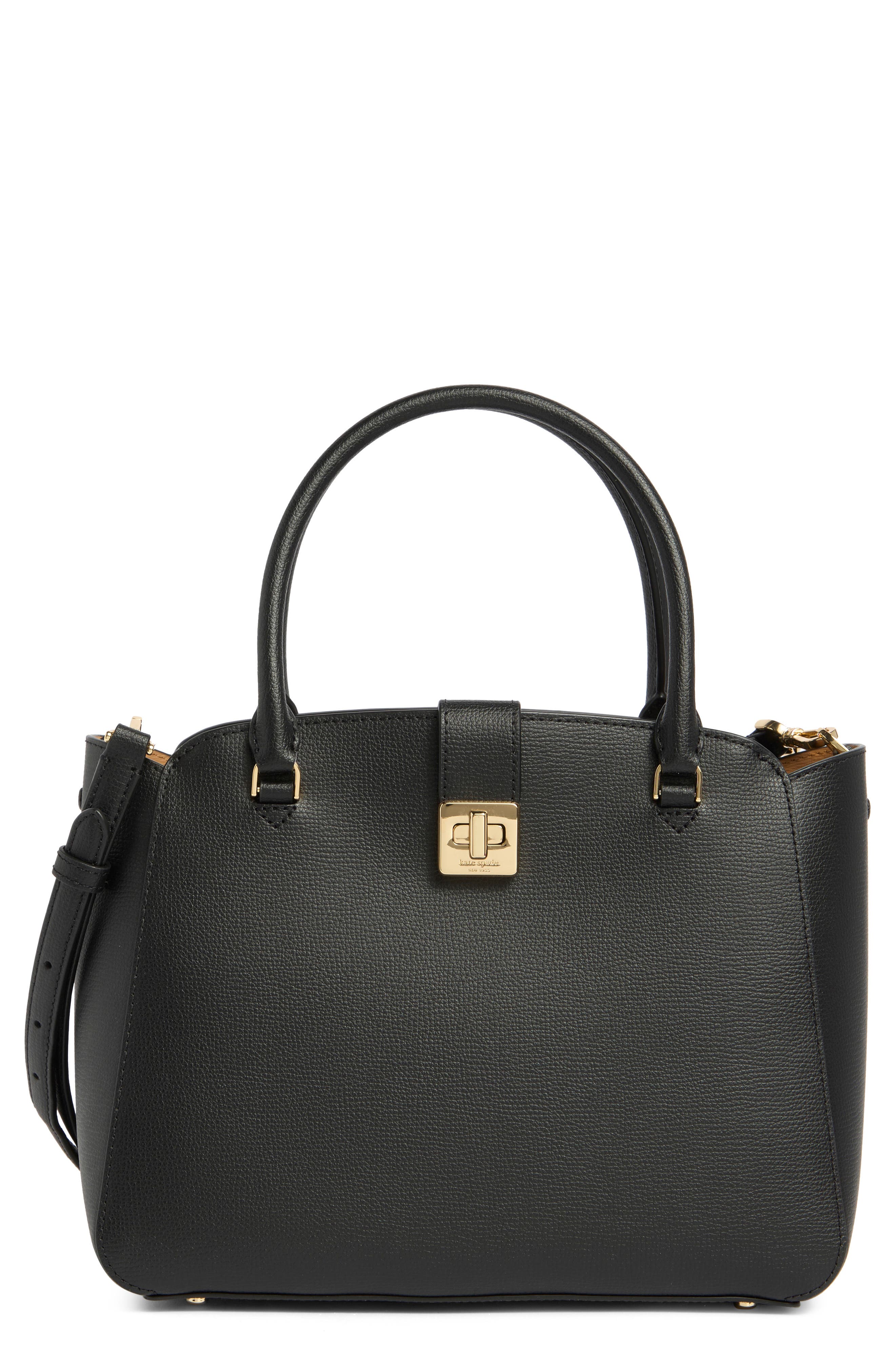 Kate Spade New York phoebe refined grained leather top handle bag, Main, color, Black