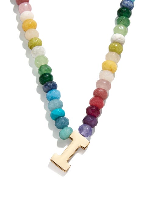 Rainbow Beaded Initial Pendant Necklace