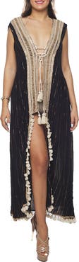 RANEES Tassel Trim Sleeveless Cover-Up Duster