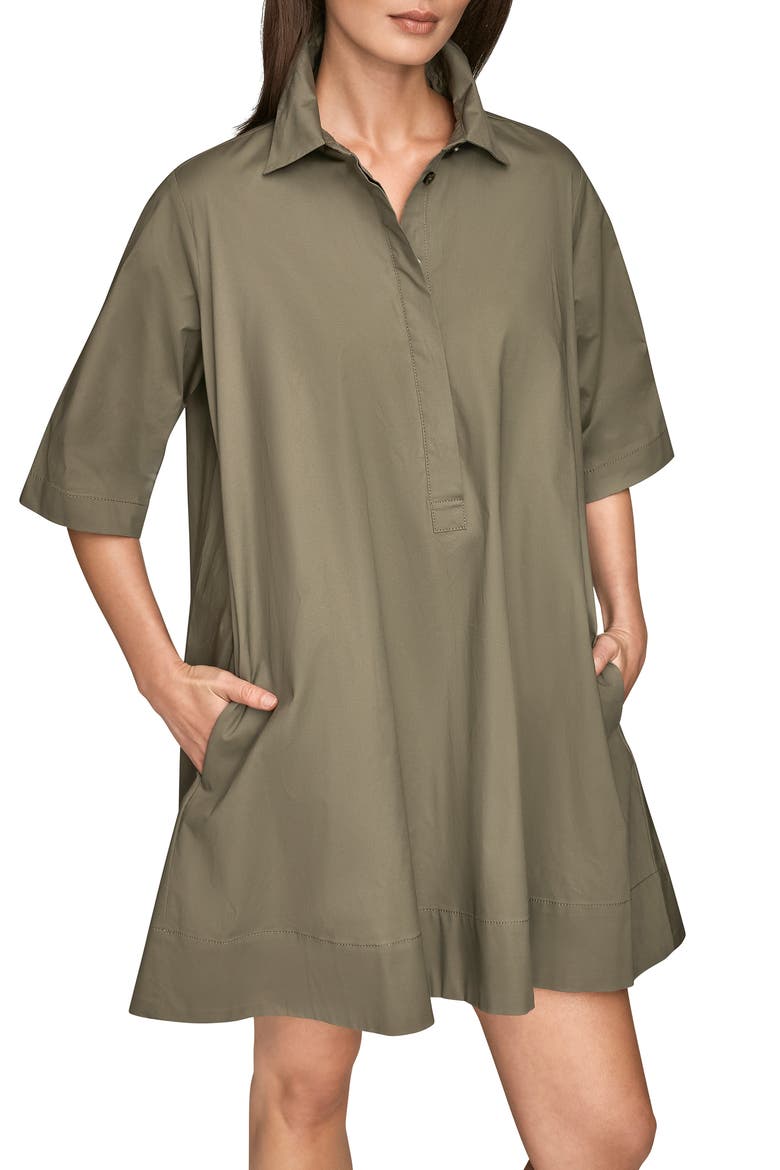Elbow Sleeve Collar Dress, Alternate, color, KHAKI GREE
