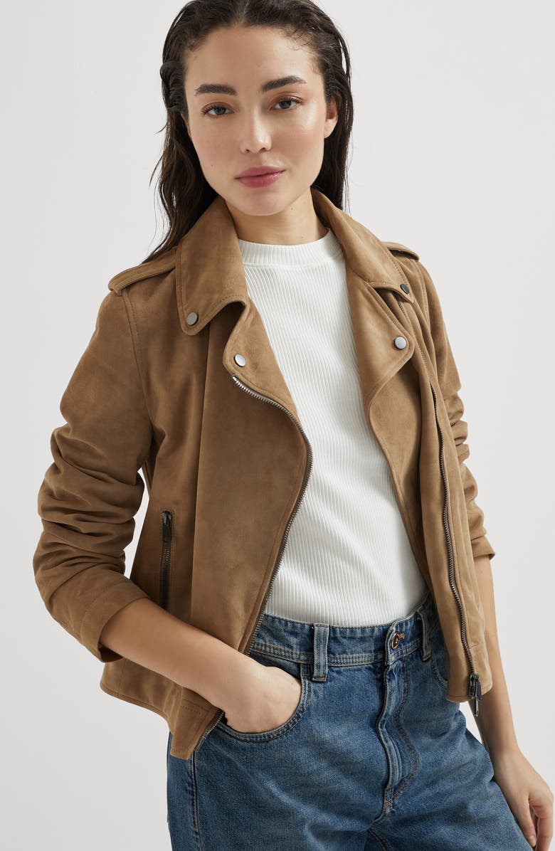 Brunello Cucinelli Suede biker jacket, Alternate, color, Hazelnut