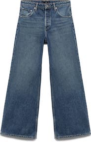 MANGO Mid Rise Button Fly Wide Leg Jeans