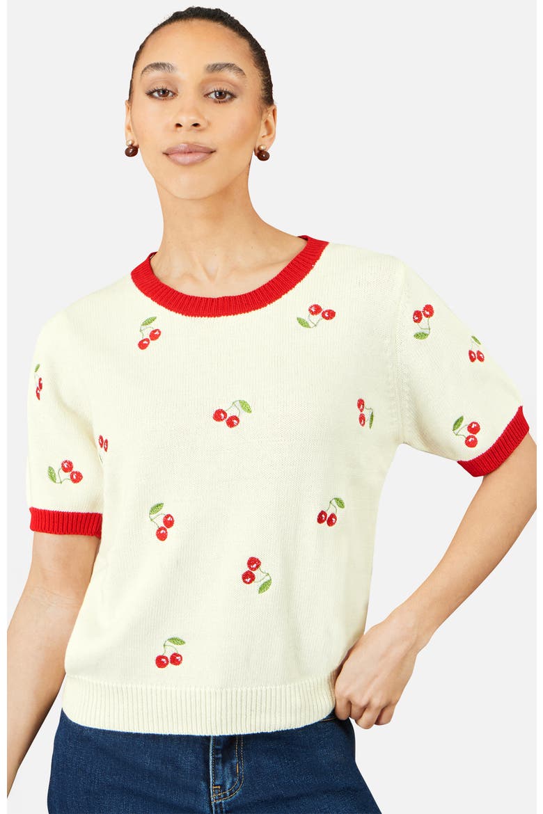 100% Cotton Crew Neck Knitted Top, Main, color, Ivory