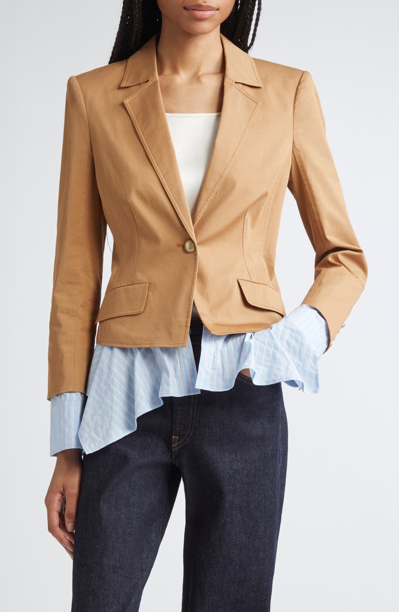 Cinq à Sept Shilo Stretch Cotton Jacket, Main, color, Brown Sandstone/ Bluebell