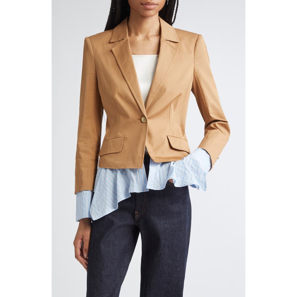 Cinq À Sept Shilo Ruffled-hem Single-breasted Jacket In Brown