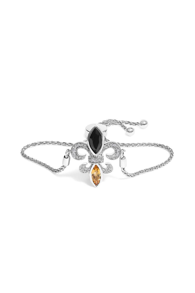 Silver Marquise Black Onyx, Orange Citrine, and Diamond Accent Lariat, Main, color, White