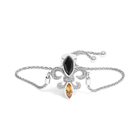 Silver Marquise Black Onyx, Orange Citrine, and Diamond Accent Lariat