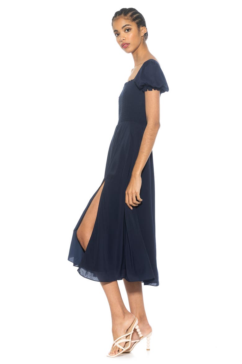 Iris Smocked Short Sleeve Midi Dress, Alternate, color, NAVY