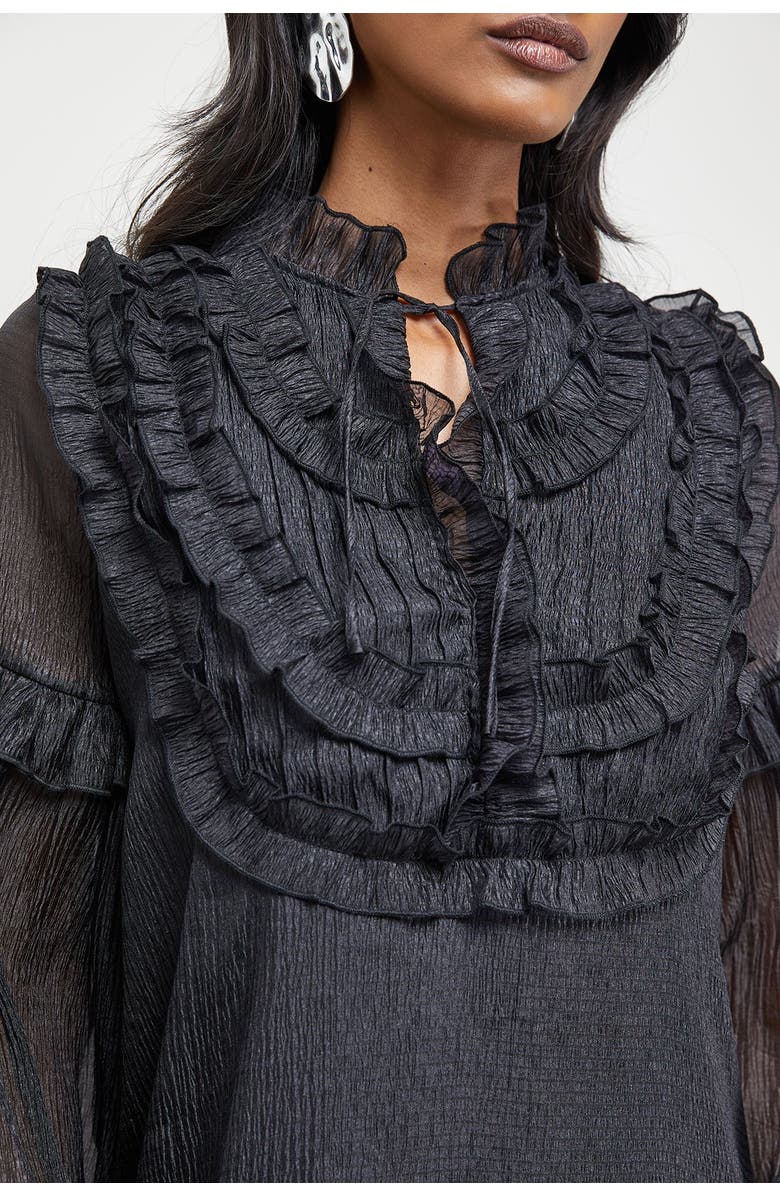 Warehouse Crinkle Stripe Frill Midi Dress, Alternate, color, Black