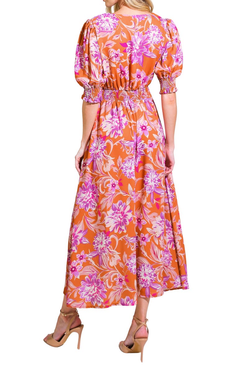 FLYING TOMATO Floral A-Line Midi Dress, Alternate, color, Rust
