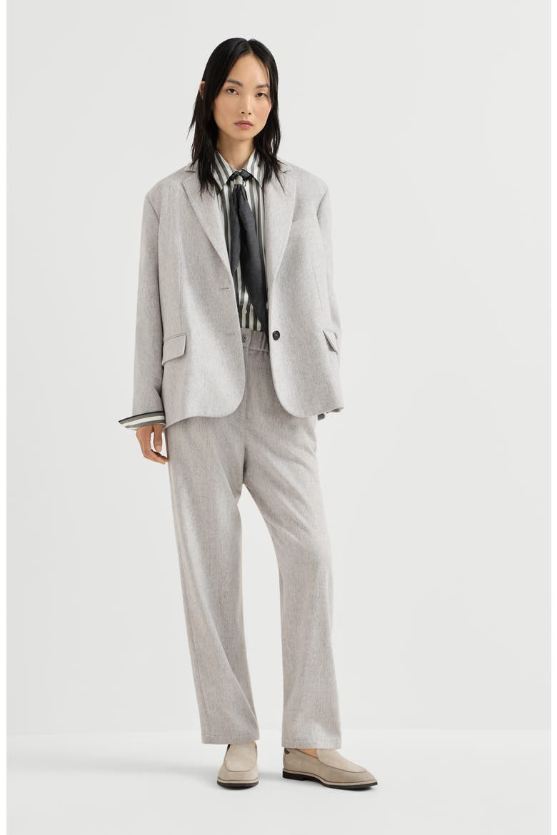 Wool flannel baggy trousers with monili, Alternate, color, Grey