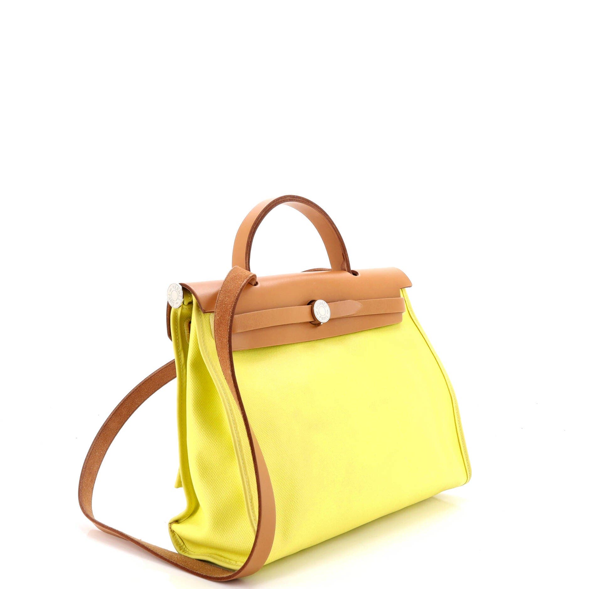 Pre-Owned Hermes Herbag Zip Berline Vache Canvas and Leather 31, Alternate, color, Lime