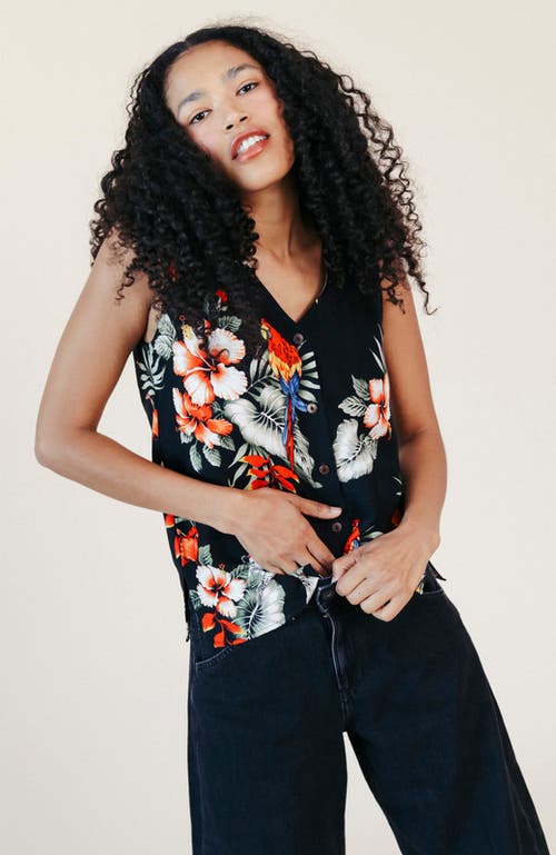 Poplinen Ada Tropical Print Tank In Black