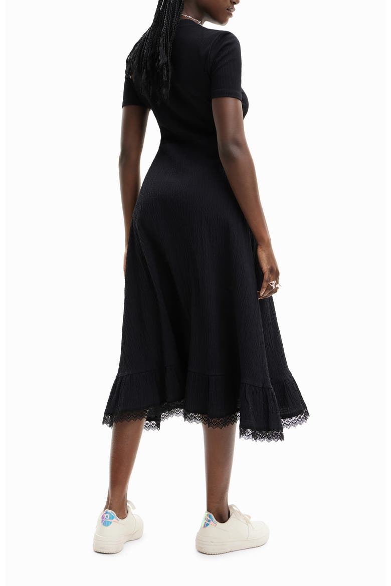 Mixed Media Mock Neck Midi Dress, Alternate, color, BLACK